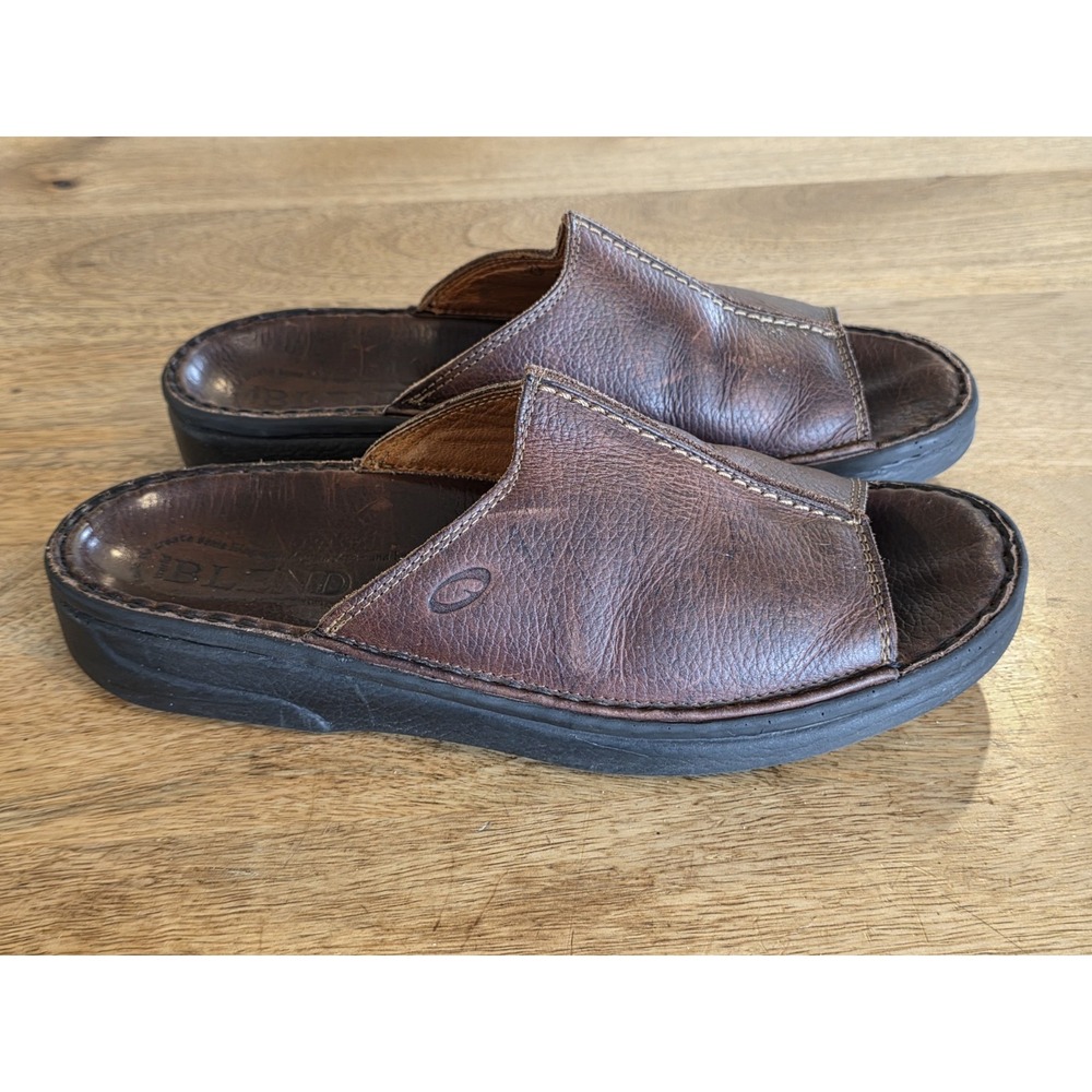 World Blend Leather Sandals Womens Size 42 Brown Open Toe Flip Flops Slides